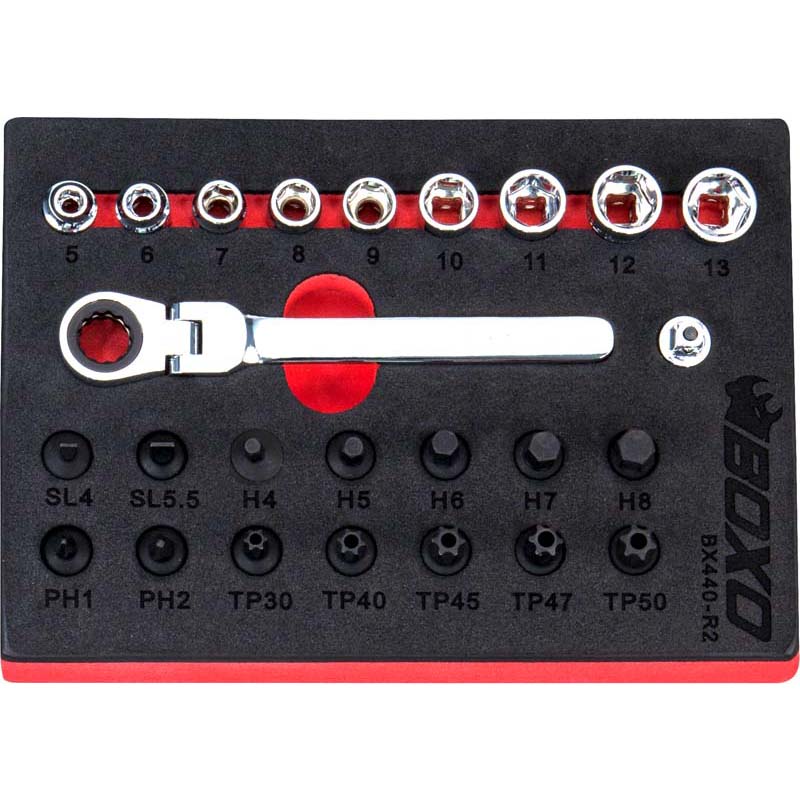 Boxo BX440-R2 1/4" Drive Low Profile Socket & Stubby Bit Set - 25 Piece