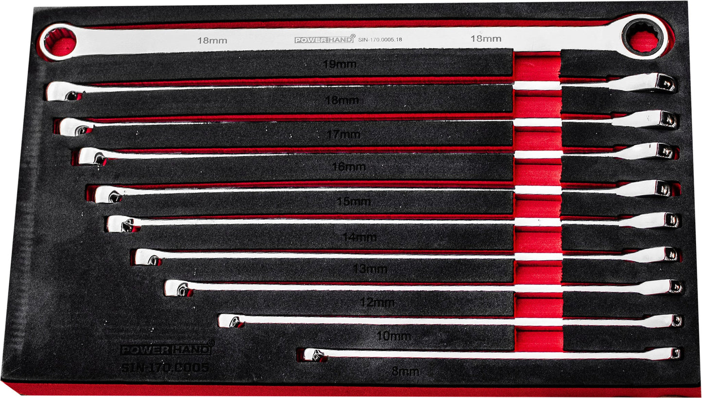 Powerhand SIN-170.0005 Double Ring Ratchet & Fixed Spanner Set - 10 Piece