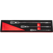 BOXO 3Pc 1/4", 3/8" & 1/2" 90T Flex-Head Ratchet Set with Lock