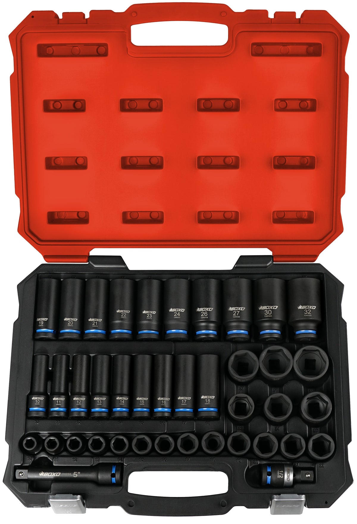 Boxo BXB022 1/2" Drive Master Impact Socket Set Shallow & Deep - 40 Piece
