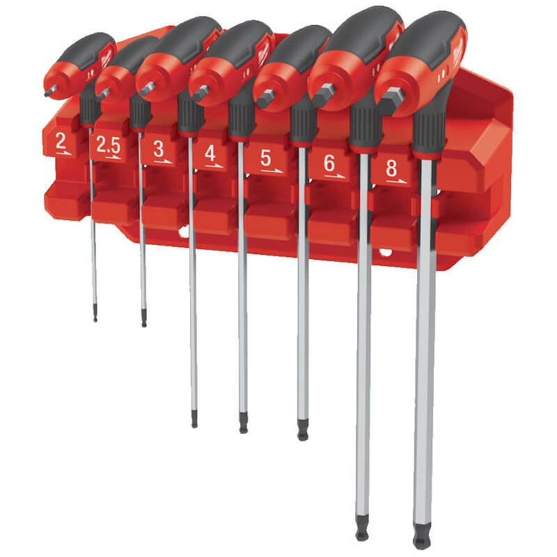 Milwaukee 7 Piece Comfort Grip Hex Key Wrench Set & Rack - 4932498677