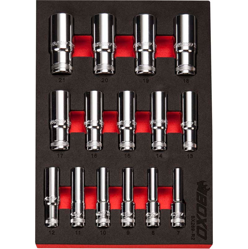 Boxo BX269-R2 3/8" Deep Socket Set In Foam - 15 Piece