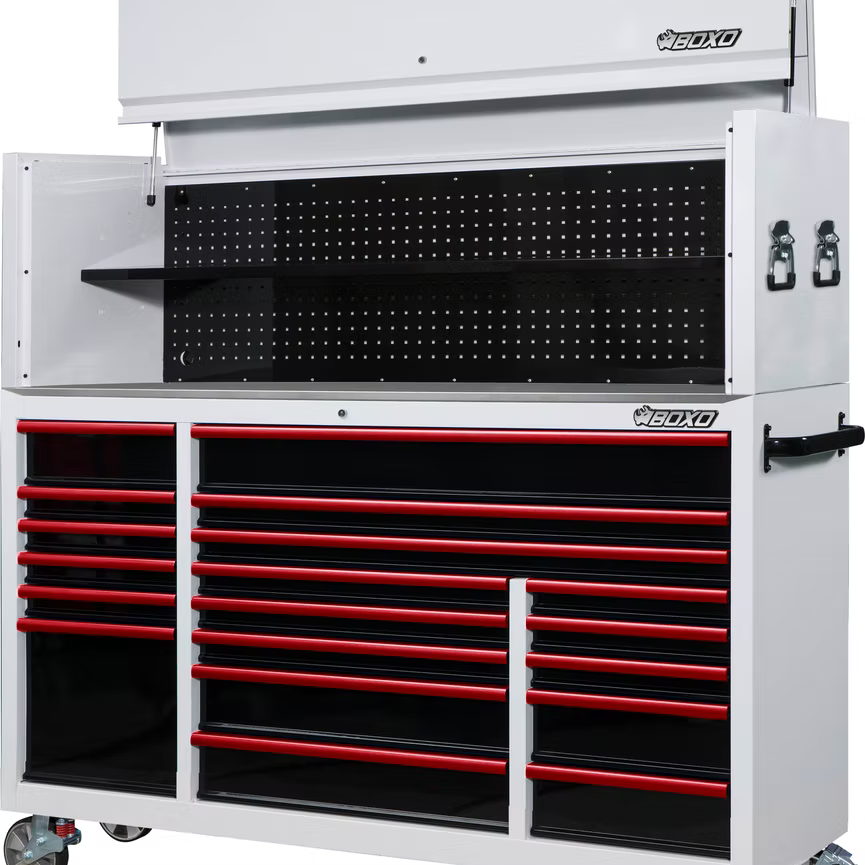 BOXO 72" 19-Drawer Roll Cabinet And Hutch with Power - KIT-TB-72STACK