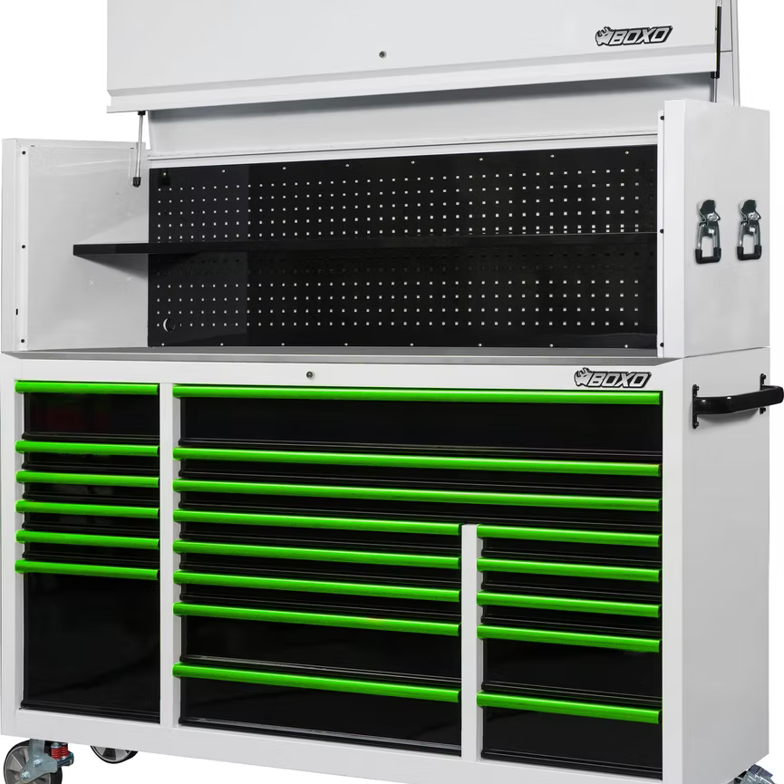 BOXO 72" 19-Drawer Roll Cabinet And Hutch with Power - KIT-TB-72STACK