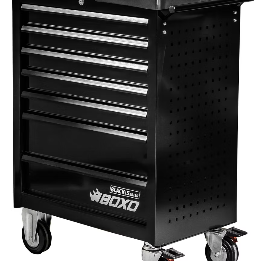 BOXO Black Series 27" 7 Drawer Toolbox Roll Cab And Composite Top - KIT-TB267-BKBK