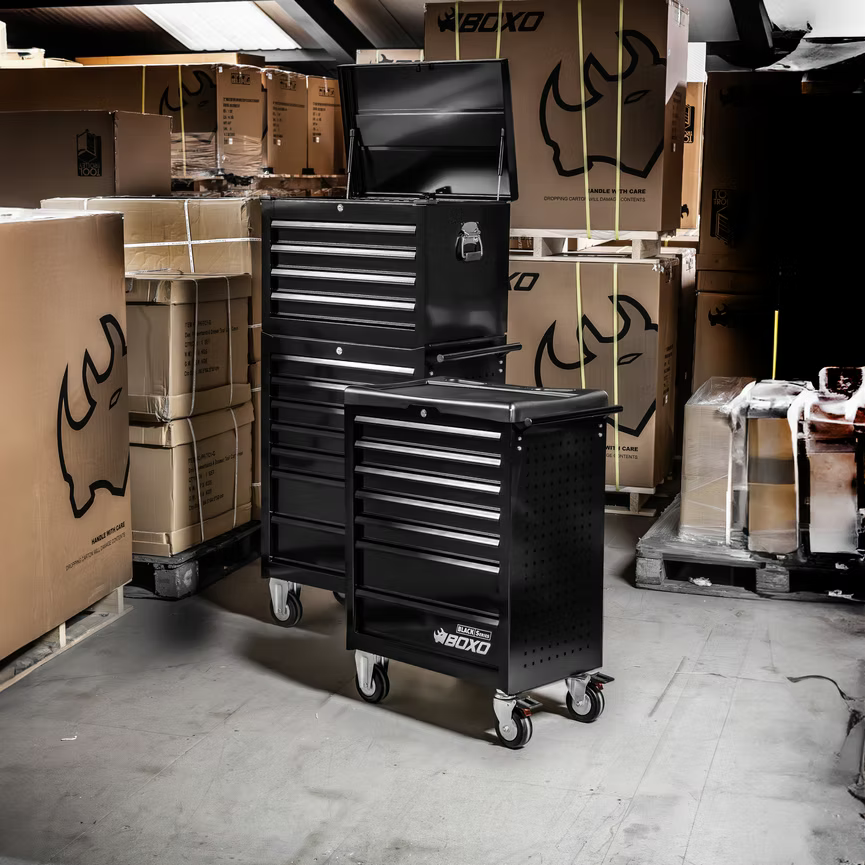 BOXO Black Series 27" 7 Drawer Toolbox Roll Cab And Composite Top - KIT-TB267-BKBK