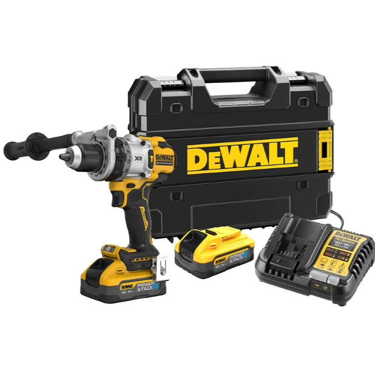 Dewalt DCD1007H2T-GB 18v XR Brushless Combi Drill With 2x 5.0Ah Powerstack Batteries, Charger & Case