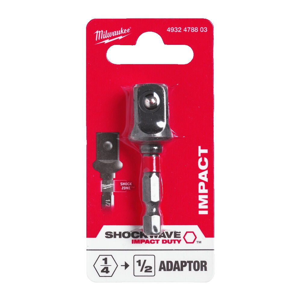 Milwaukee 4932478803 1/4" Hex to 1/2" Square Shockwave Impact Adaptor