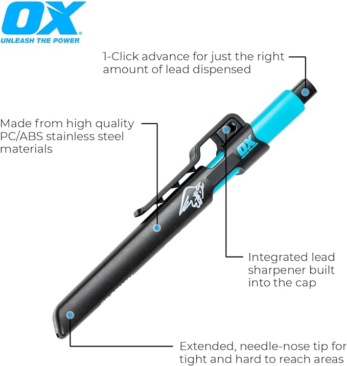 Ox Tools OX-P503210 Tuff Carbon Marking Pencil Value Pack (Pencil & 3 Leads)