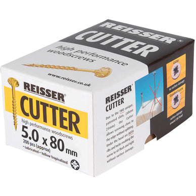 Reisser 8221S220500804 Cutter Pozi Yellow Wood Screw 5 x 80 mm - Craft Pack - Box of 200