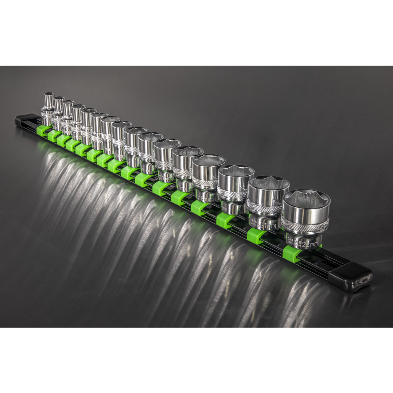 Sealey AK27053HV 3/8" Drive Retaining Socket Rail with 16 Clips