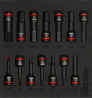 Boxo BX767-R 3/8" Impact Hex Bit Socket Set In Foam - 14 Piece