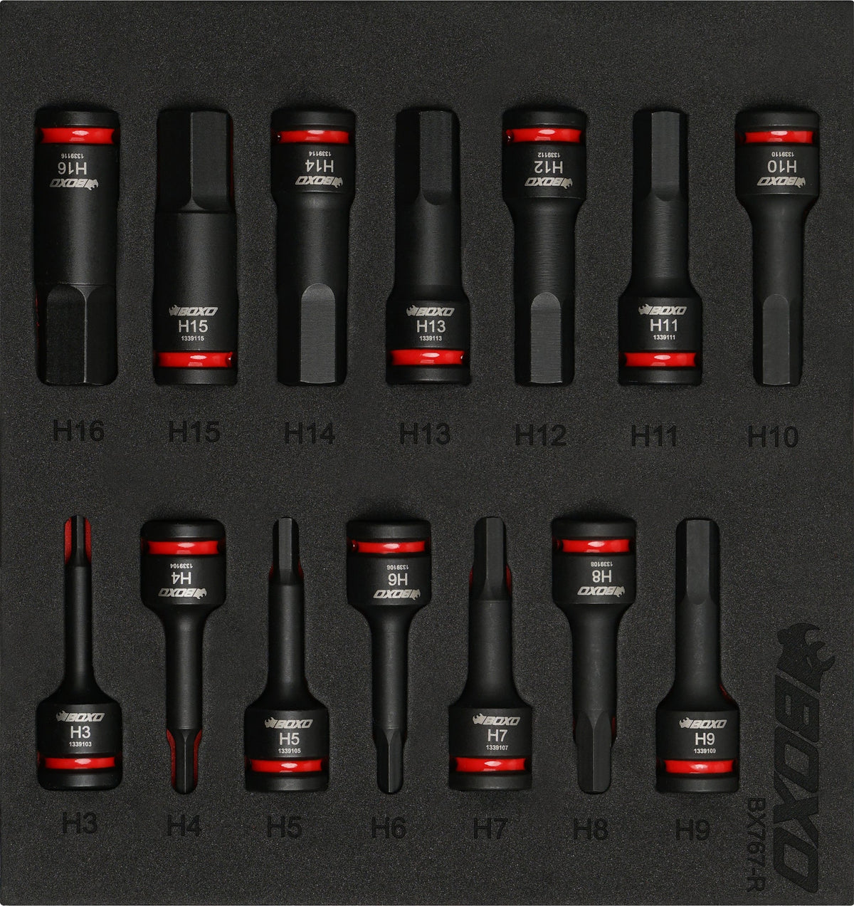 Boxo BX767-R 3/8" Impact Hex Bit Socket Set In Foam - 14 Piece
