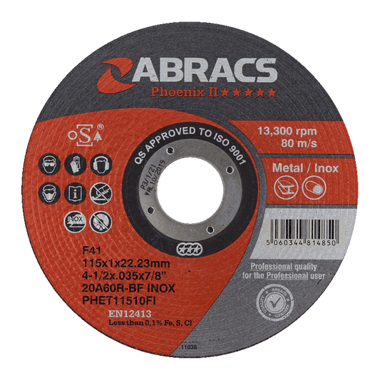 Abracs PHET11510FI1000 Phoenix II Flat Inox Extra Thin Cutting Disc 115 x 1.2 x 22mm