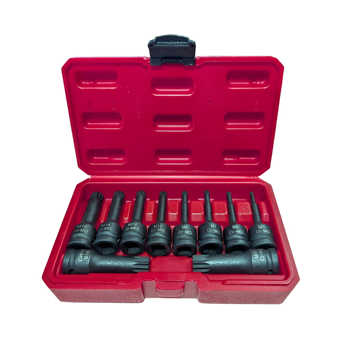 10-Piece 1/2" Drive CR-MO Impact Spline Socket Set M5-M20 - SOLID-X-1/2"-M10