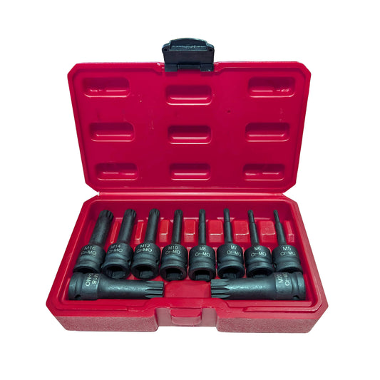 10-Piece 1/2" Drive CR-MO Impact Spline Socket Set M5-M20 - SOLID-X-1/2"-M10