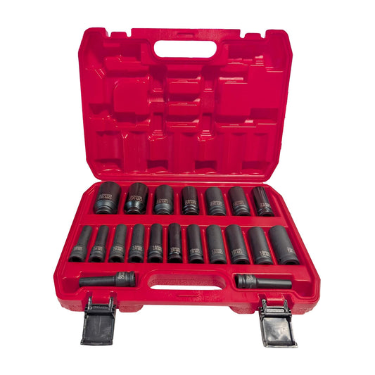 20-Piece 1/2" Drive CR-MO Deep Impact Socket Set 8-32mm - SOLID-X-1/2"20PC-LONG