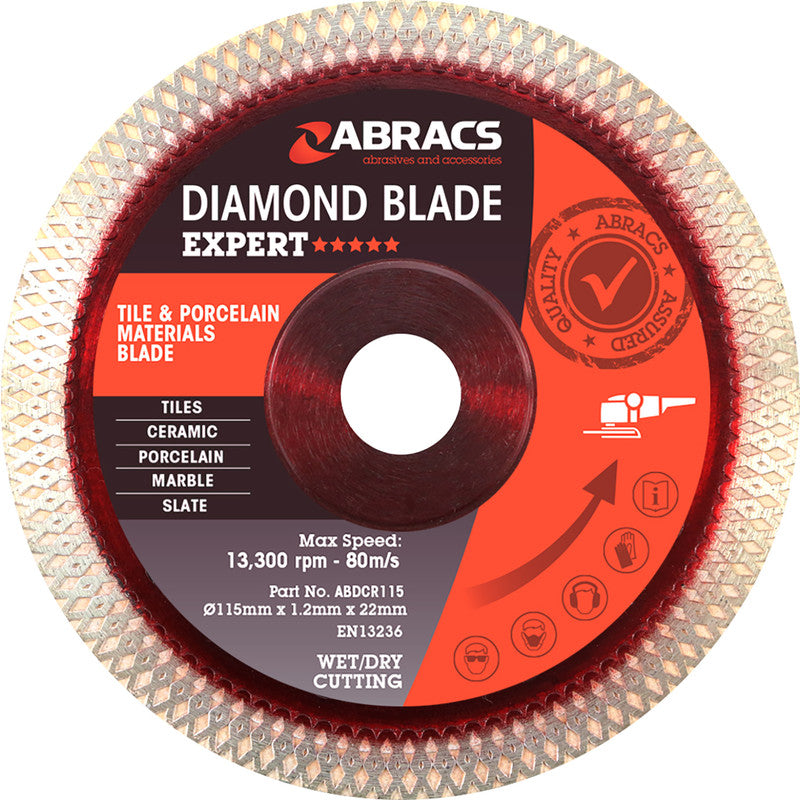 Abracs ABDCR115 EXPERT Tile & Porcelain Cutting Blade - 115mm x 1.2mm x 22mm