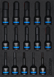 Boxo BX771-R 1/2" Impact Hex Bit Socket Set In Foam - 15 Piece