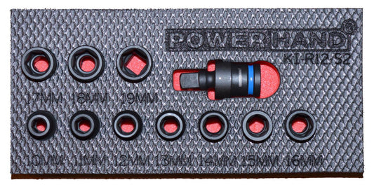 Powerhand KI-R12-S1 1/2" Shallow Impact Socket Set In EVA Foam - 10 - 19mm