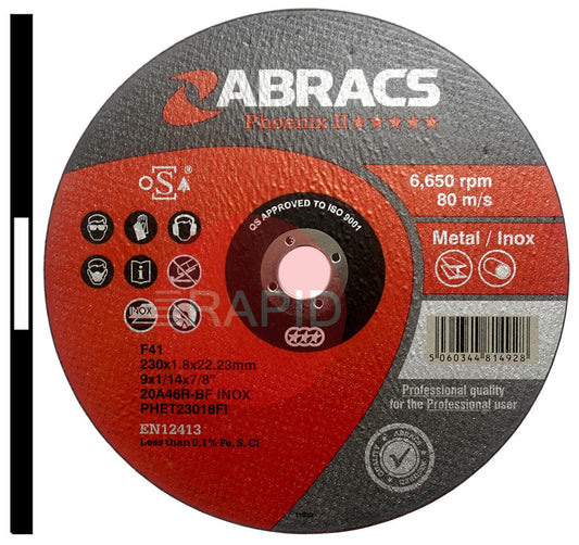 Abracs Phoenix II 230mm (9") Slitting Cutting Disc 1.8mm Thick.