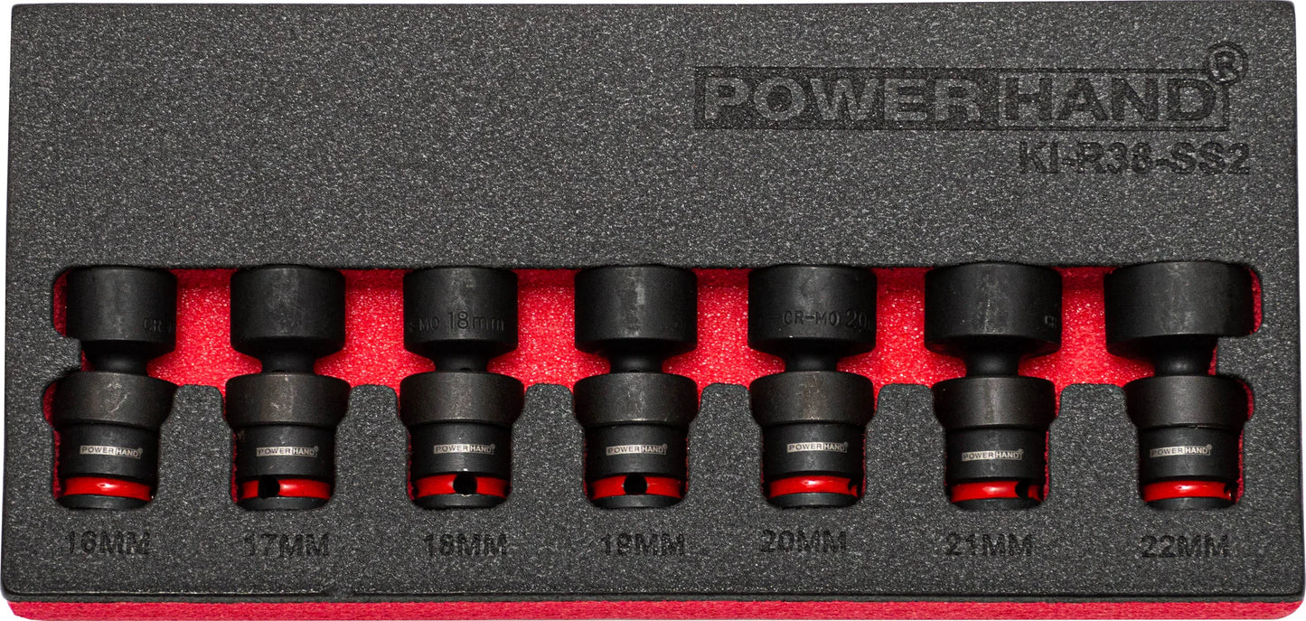 POWERHAND 7Pc 3/8" Shallow Swivel Impact Socket Set (16-22mm)