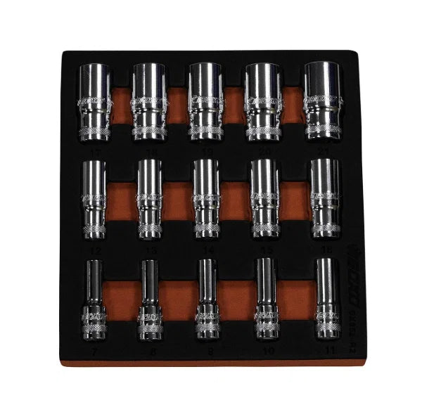 Boxo BX852-R2 3/8"Dr. 15pcs 12pt Semi Deep Socket Set