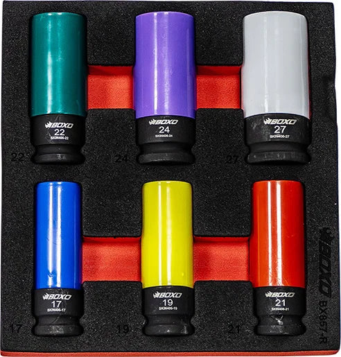 Boxo 6 Pc 1/2 Alloy Wheel Socket Set 17,19,21,22,24,27mm