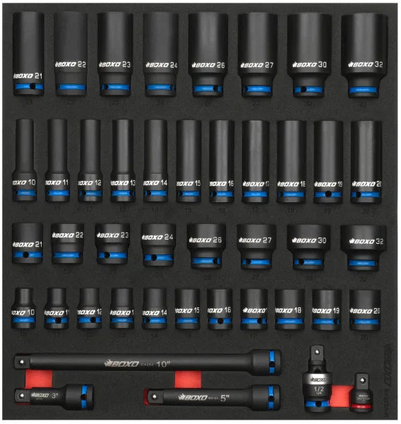 Boxo BX922A-R 43 Pc 1/2" Master Impact Socket Set Shallow and Deep