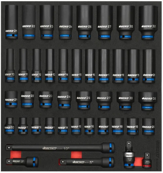 Boxo BX922A-R 43 Pc 1/2" Master Impact Socket Set Shallow and Deep