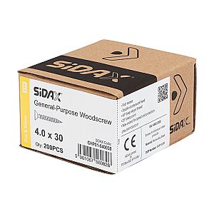 Sidax 4.0 x 30mm Countersunk Pozi Pz2, CHP01 General-Purpose Woodscrew,