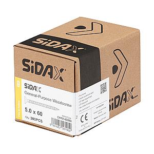 Sidax 5.0 x 60mm Countersunk Pozi Pz2, CHP01 General-Purpose Woodscrew