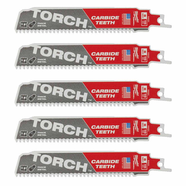 Milwaukee 48005551 5 Pack Heavy Duty Torch Carbide Sawzall Blade - 150mm x 10TPI