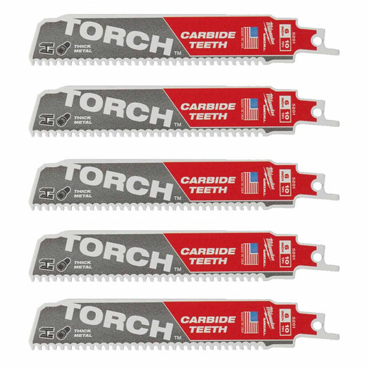 Milwaukee 48005551 5 Pack Heavy Duty Torch Carbide Sawzall Blade - 150mm x 10TPI
