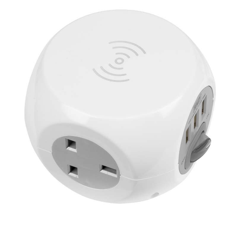 Sealey EL144WC Extension Cable Cube With Wireless Charging Pad