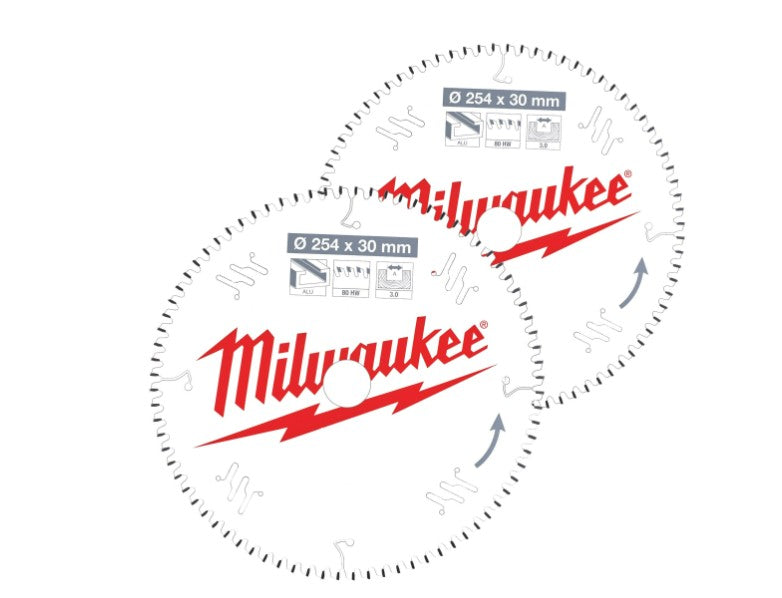 Milwaukee 4932479576 CSB 254mm x 30mm Circular Saw Blades for Mitre Saws Twin Pack - 60T & 80T