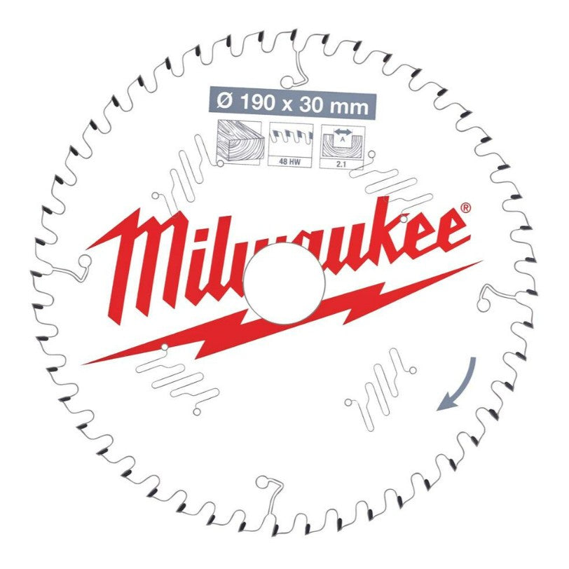 Milwaukee 4932471380 Circular Saw Blade 190mm x 30mm 2.1mm Kerf 48TPI - Wood