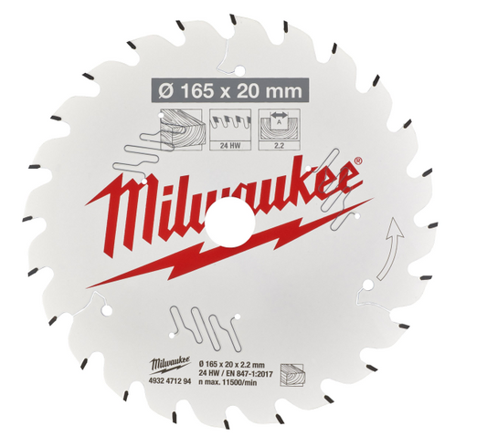 Milwaukee 4932471294 Wood Cutting Circular Saw Blade 165 x 20mm - 24T