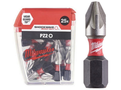 Milwaukee PZ2 x 25mm Shockwave Screwdriver Bit Set With Magnetic Bit Holder (4932479857)