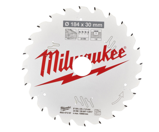 Milwaukee 4932471297 Circular Saw Blade 184mm x 30mm 1.6mm Kerf 24TPI - Wood