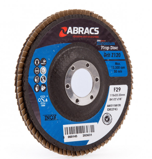 Abracs ABFZ115B0120 PRO Zirconium Flap Disc 115 x 22mm 120 Grit