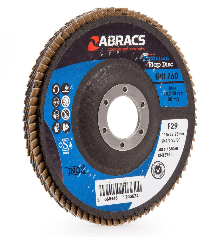 Abracs ABFZ115B060 PRO Zirconium Flap Disc 115 x 22mm 60 Grit