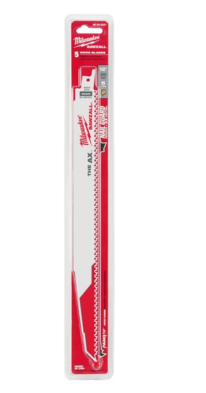 Milwaukee 48005027 Sawzall Blade For Nail Embedded Wood - 12"/5TPI - 5 Pack