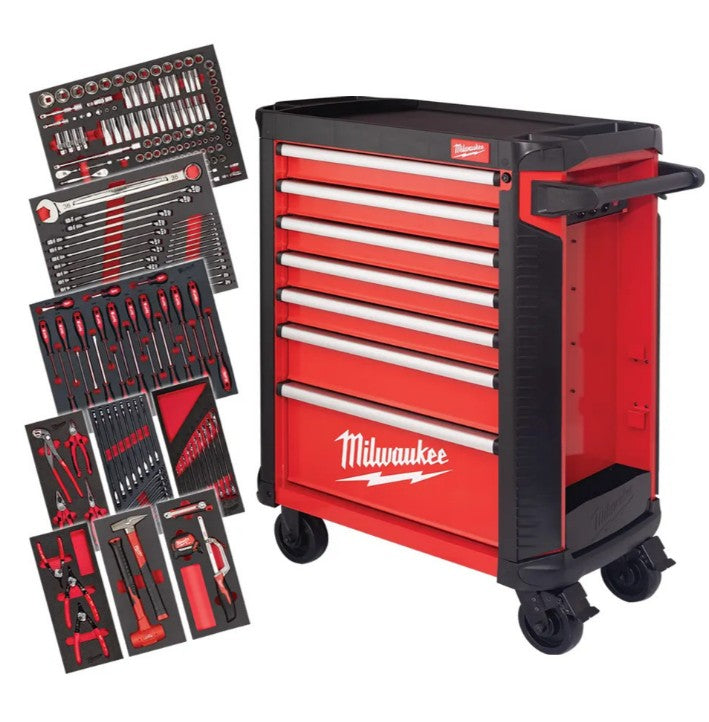 Milwaukee Filled TOOLGUARD™ 30″ / 78 cm 7-Drawer Steel Storage Rolling Cabinet - FREE UK MAINLAND DELIVERY