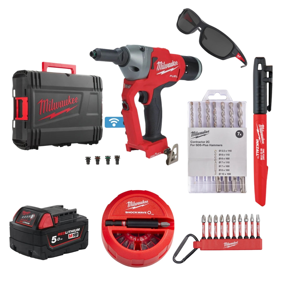 Milwaukee M18ONEFPRT-0X Fuel Rivet Tool With One Key - Body & Case Black Friday Bundle