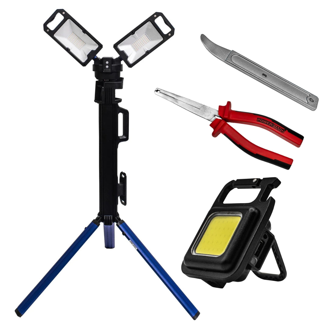 Powerhand SIN-100.2195 5000 Lumen Rechargeable Tripod Flood Light Black Friday Bundle