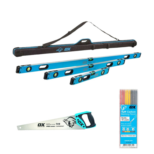 Ox Tools OX-T500404 Trade 4 Piece Level Set - Includes 600mm, 1200mm, 1800mm & Torpedo Levels Black Friday Bundle