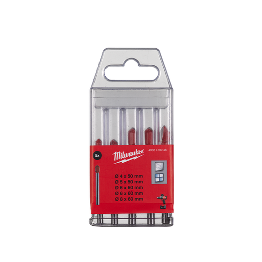 Milwaukee 5 piece Glass and Tile Drill Bit Set - 4932479948