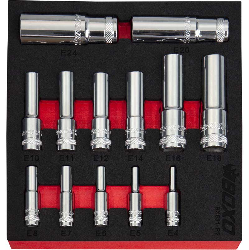 Boxo BX531-R2 1/4", 3/8" & 1/2" Deep E-Torx Socket Set In EVA Foam - 13 Piece
