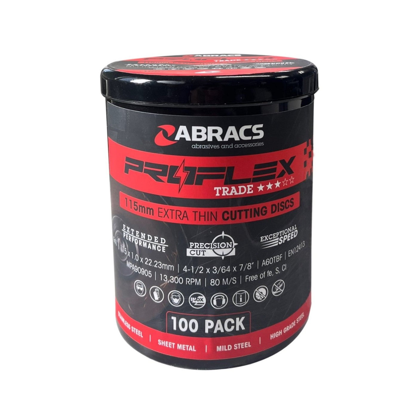 Abracs PFET11510FI PROFLEX Extra Thin INOX Cutting Discs 115 x 1 x 22mm — Tub of 100